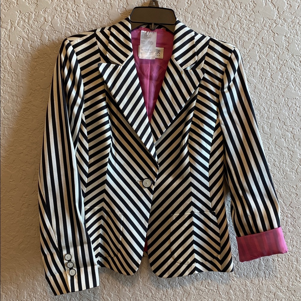 EUC Vintage Basler- Horst Basler Striped Black and White Blazer with Pink Lining